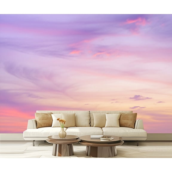 Wall Mural Peel and Stick pink purple orange clouds sunset sky blurry natural dawn sky Self-Adhesive Wallpaper Removable Wall Decal Wall Sticker Home Decor for Living Room Bedroom 100"x144"