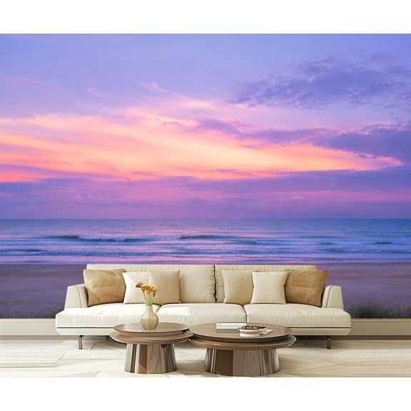 Wall Mural Peel and Stick pretty pastel colour sky pink purple blue fluffy cloud beach Self-Adhesive Wallpaper Removable Wall Decal Wall Sticker Home Decor for Living Room Bedroom 100"x144"