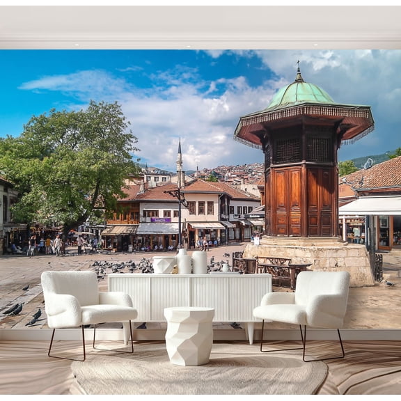 Wall Mural Peel and Stick sarajevo old city center pigeons pictures royalty photos Self-Adhesive Wallpaper Removable Wall Decal Wall Sticker Home Decor for Living Room Bedroom 69"x96"
