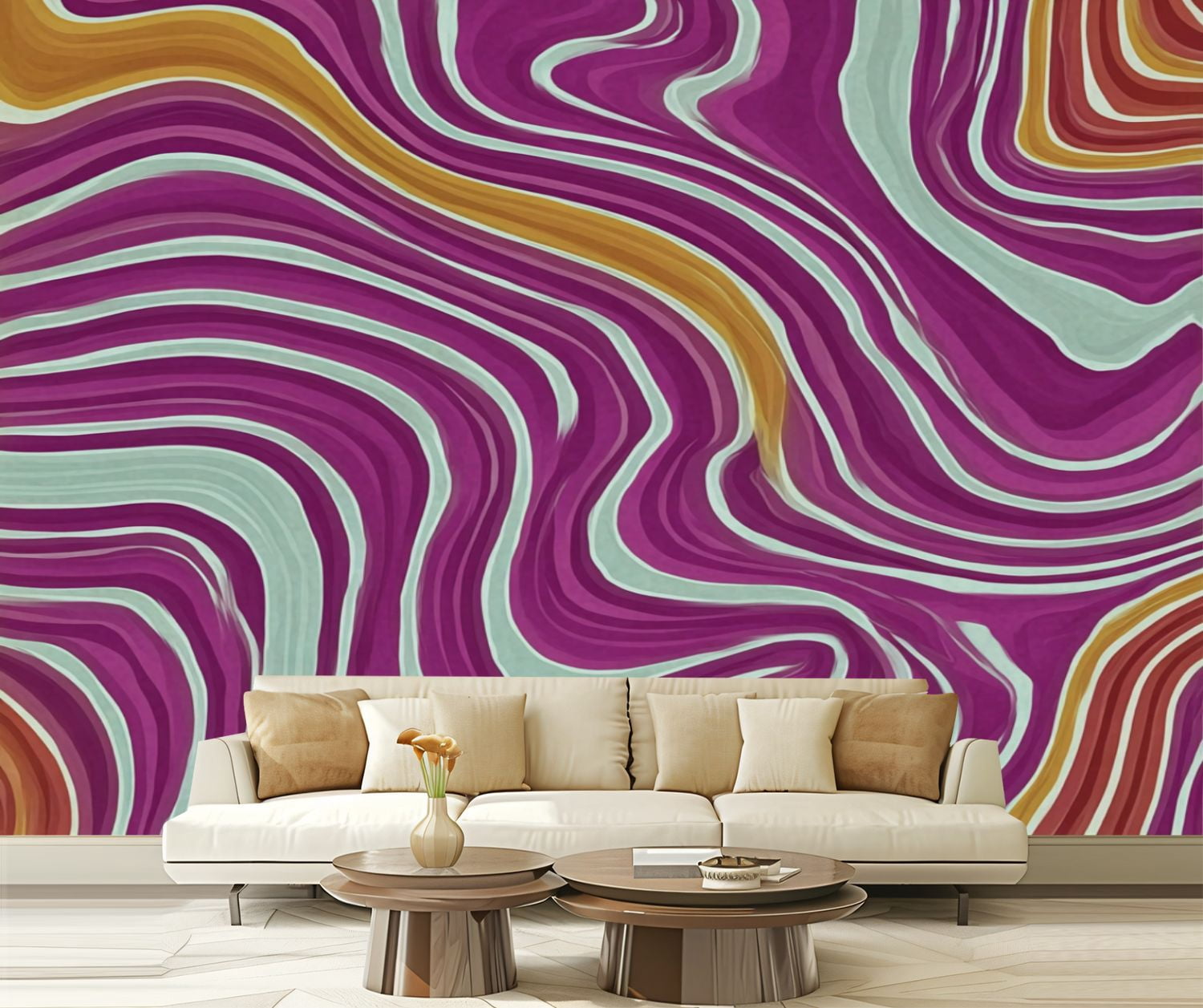 Wall Mural Peel and Stick seamless abstract 60s design paper wave seamless pictures Self-Adhesive Wallpaper Removable Wall Decal Wall Sticker Home Decor for Living Room Bedroom 100"x144"