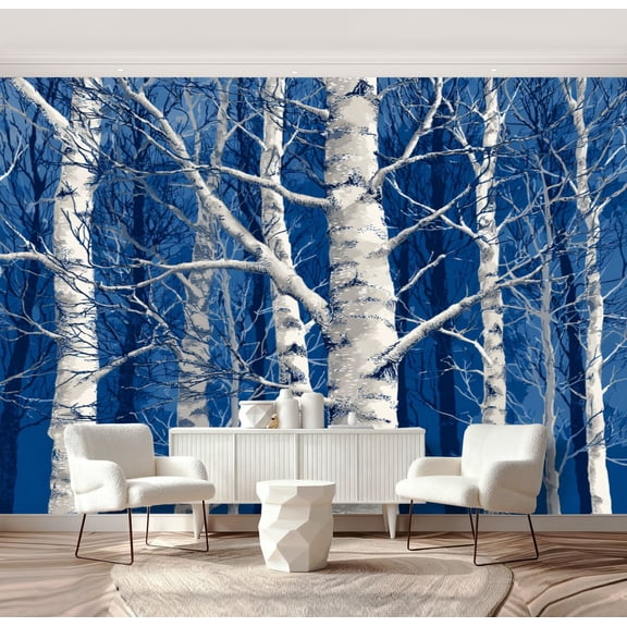 Wall Mural Peel and Stick seamless horizontal trees birches Black white Self-Adhesive Wallpaper Removable Wall Decal Wall Sticker Home Decor for Living Room Bedroom 69"x96"