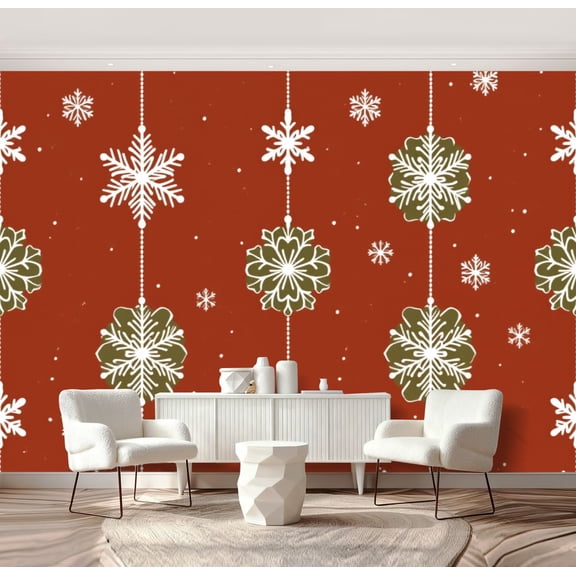 Wall Mural Peel and Stick seamless snowflakes Christmas New year decoration Winter Self-Adhesive Wallpaper Removable Wall Decal Wall Sticker Home Decor for Living Room Bedroom 69"x96"