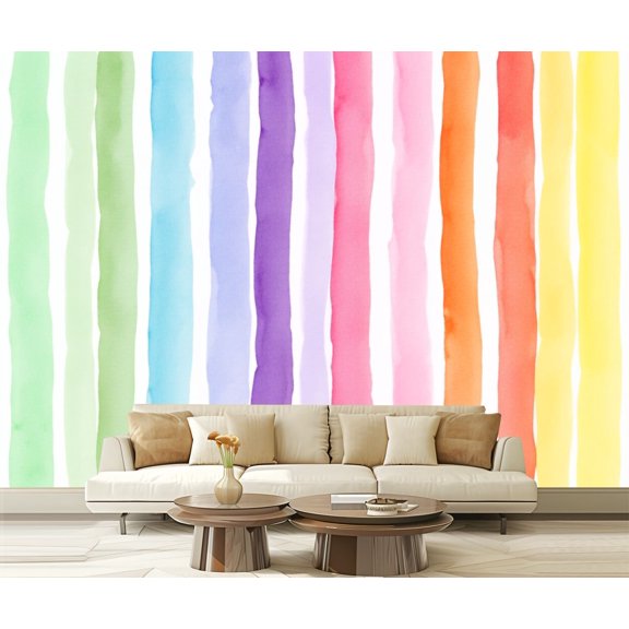 Wall Mural Peel and Stick splattered rainbow hand drawn watercolor ink Seamless painted Self-Adhesive Wallpaper Removable Wall Decal Wall Sticker Home Decor for Living Room Bedroom 100"x144"