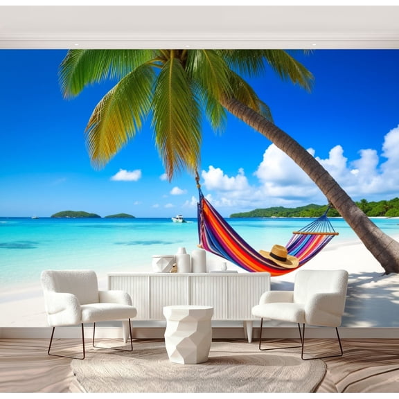 Wall Mural Peel and Stick tropical paradise beach Self-Adhesive Wallpaper Removable Wall Decal Wall Sticker Home Decor for Living Room Bedroom 69"x96"