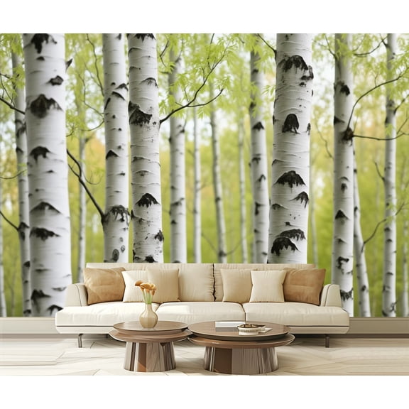 Wall Mural Peel and Stick trunks birch trees birch wood paradise painting pictures Self-Adhesive Wallpaper Removable Wall Decal Wall Sticker Home Decor for Living Room Bedroom 100"x144"