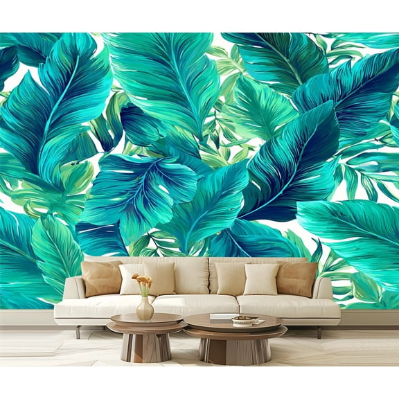 Wall Mural Peel and Stick turquoise green tropical leaves Seamless graphic design Self-Adhesive Wallpaper Removable Wall Decal Wall Sticker Home Decor for Living Room Bedroom 100"x144"