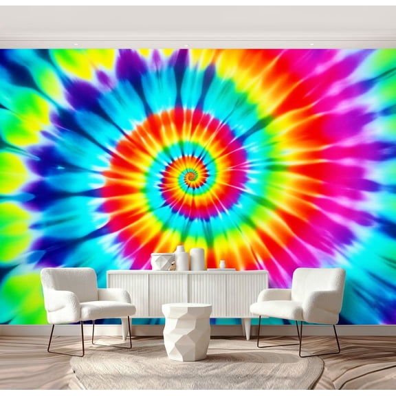 Wall Mural Peel and Stick vibrant tie dye green red pictures Self-Adhesive Wallpaper Removable Wall Decal Wall Sticker Home Decor for Living Room Bedroom 69"x96"
