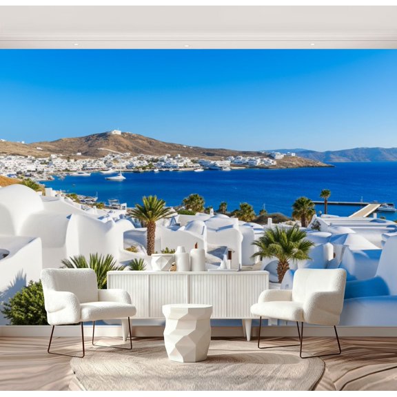 Wall Mural Peel and Stick view Mykonos town island Mykonos Cyclades Greece Self-Adhesive Wallpaper Removable Wall Decal Wall Sticker Home Decor for Living Room Bedroom 69"x96"