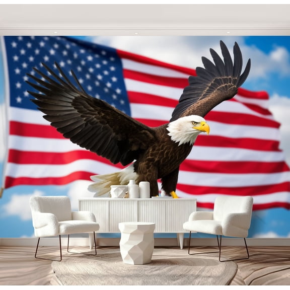 Wall Mural Peel and Stick American Eagle Flag Self-Adhesive Wallpaper Removable Wall Decal Wall Sticker Home Decor for Living Room Bedroom 69"x96"