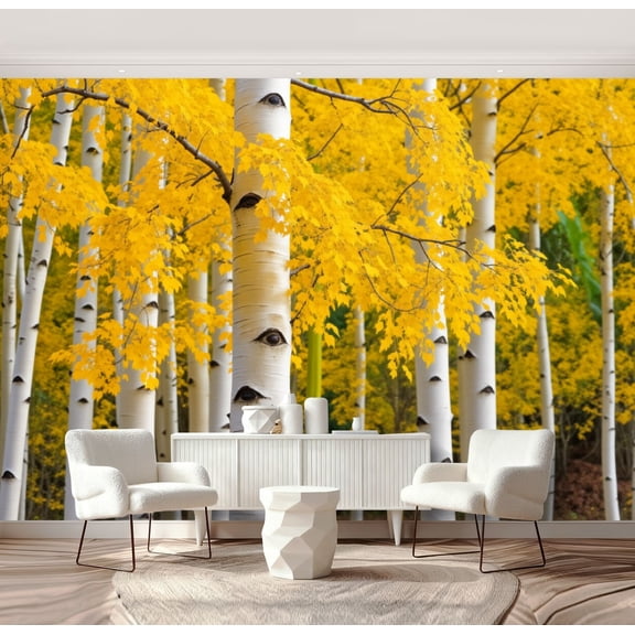 Wall Mural Peel and Stick Aspen Tree Autumn Self-Adhesive Wallpaper Removable Wall Decal Wall Sticker Home Decor for Living Room Bedroom 69"x96"