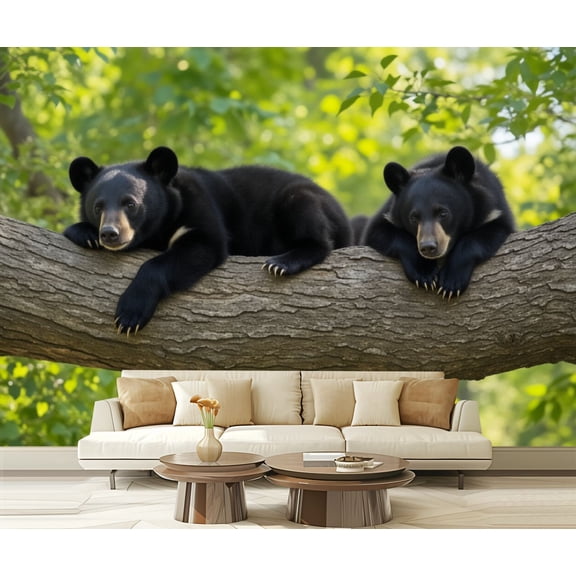 Wall Mural Peel and Stick Black bear cubs Self-Adhesive Wallpaper Removable Wall Decal Wall Sticker Home Decor for Living Room Bedroom 100"x144"