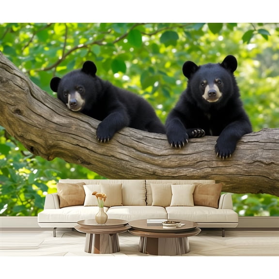 Wall Mural Peel and Stick Black bear cubs Self-Adhesive Wallpaper Removable Wall Decal Wall Sticker Home Decor for Living Room Bedroom 100"x144"