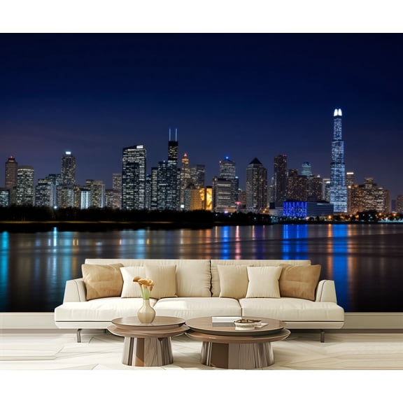 Wall Mural Peel and Stick Chicago Skyline Self-Adhesive Wallpaper Removable Wall Decal Wall Sticker Home Decor for Living Room Bedroom 100"x144"