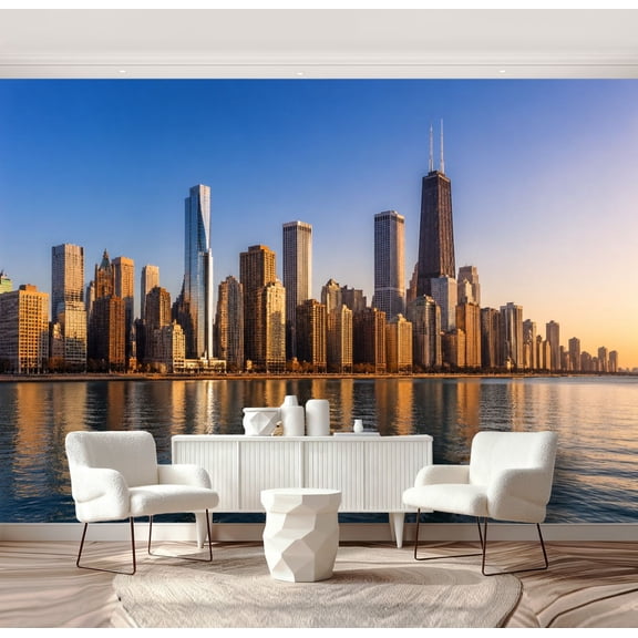 Wall Mural Peel and Stick Chicago Skyline Self-Adhesive Wallpaper Removable Wall Decal Wall Sticker Home Decor for Living Room Bedroom 69"x96"