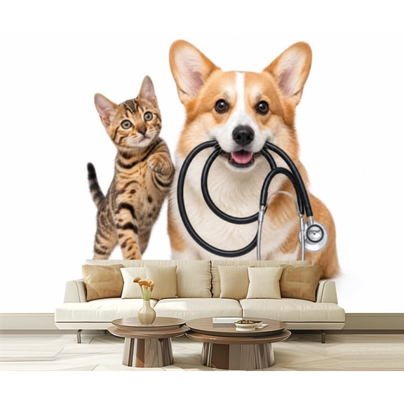 Wall Mural Peel and Stick Dog cat together Self-Adhesive Wallpaper Removable Wall Decal Wall Sticker Home Decor for Living Room Bedroom 100"x144"