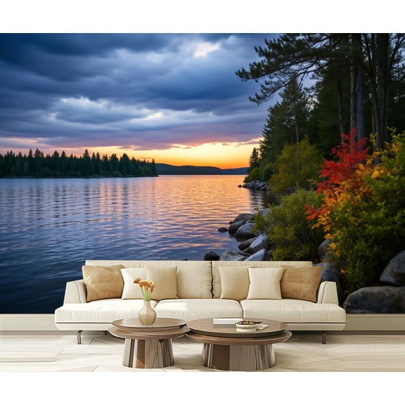 Wall Mural Peel and Stick Dramatic sunset lake Self-Adhesive Wallpaper Removable Wall Decal Wall Sticker Home Decor for Living Room Bedroom 100"x144"