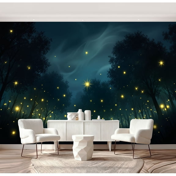 Wall Mural Peel and Stick Fireflies night forest Self-Adhesive Wallpaper Removable Wall Decal Wall Sticker Home Decor for Living Room Bedroom 69"x96"