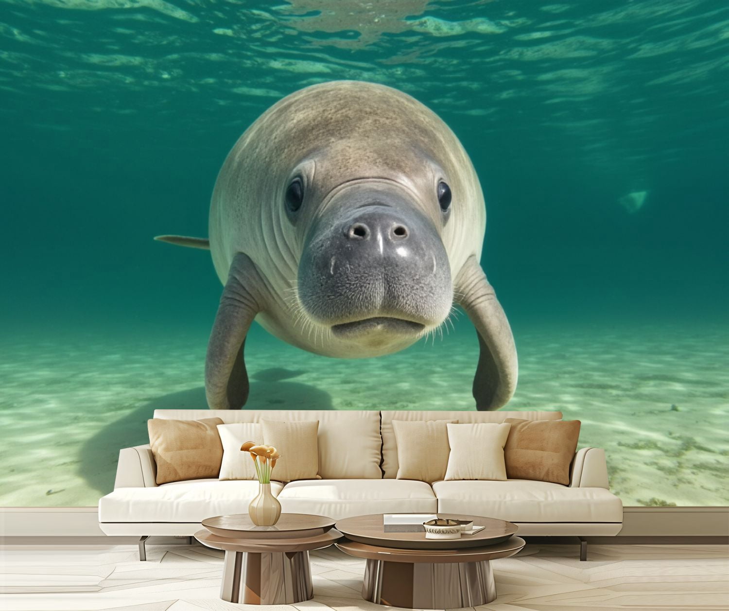 Wall Mural Peel and Stick Manatee Portrait Self-Adhesive Wallpaper Removable Wall Decal Wall Sticker Home Decor for Living Room Bedroom 100"x144"