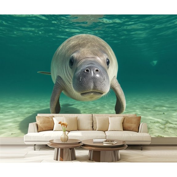 Wall Mural Peel and Stick Manatee Portrait Self-Adhesive Wallpaper Removable Wall Decal Wall Sticker Home Decor for Living Room Bedroom 100"x144"