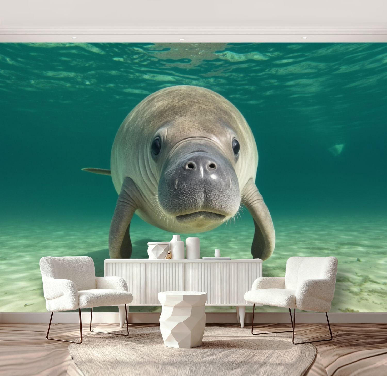 Wall Mural Peel and Stick Manatee Portrait Self-Adhesive Wallpaper Removable Wall Decal Wall Sticker Home Decor for Living Room Bedroom 69"x96"
