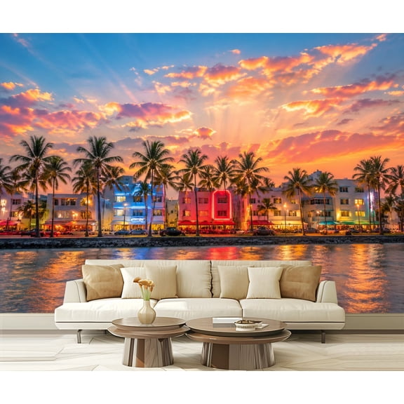 Wall Mural Peel and Stick Miami Beach Florida Self-Adhesive Wallpaper Removable Wall Decal Wall Sticker Home Decor for Living Room Bedroom 100"x144"