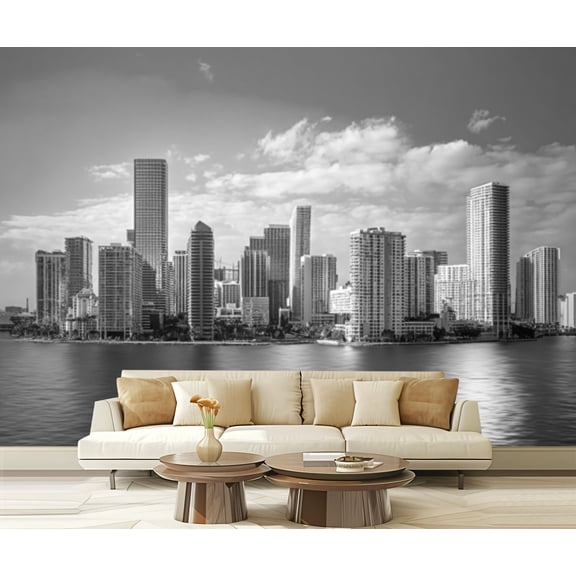 Wall Mural Peel and Stick Miami city skyline Self-Adhesive Wallpaper Removable Wall Decal Wall Sticker Home Decor for Living Room Bedroom 100"x144"
