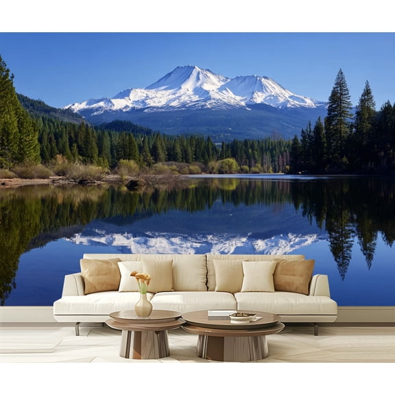 Wall Mural Peel and Stick Mt Shasta Reflection Self-Adhesive Wallpaper Removable Wall Decal Wall Sticker Home Decor for Living Room Bedroom 100"x144"