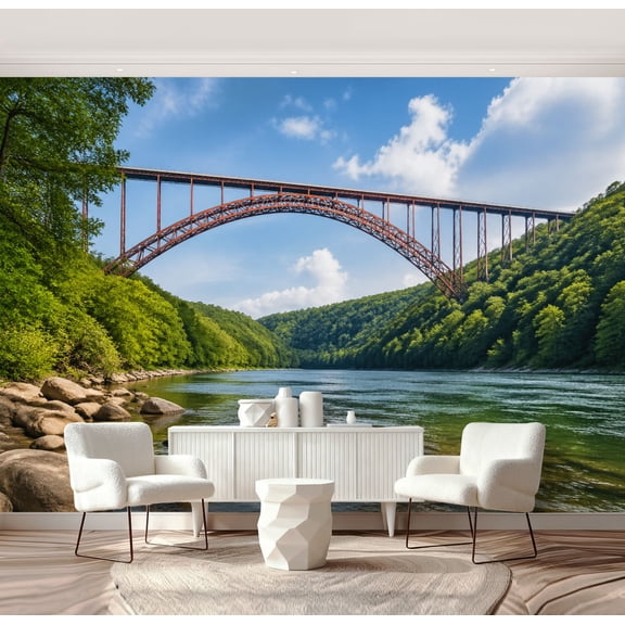 Wall Mural Peel and Stick New River Gorge Bridge Self-Adhesive Wallpaper Removable Wall Decal Wall Sticker Home Decor for Living Room Bedroom 69"x96"