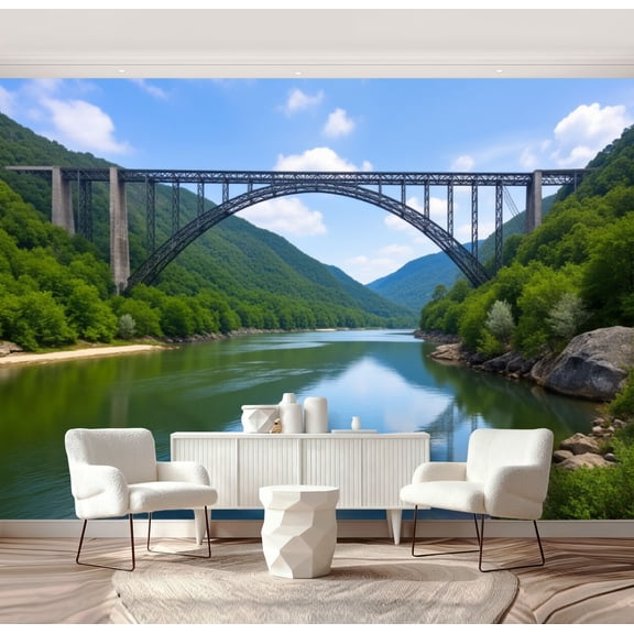 Wall Mural Peel and Stick New River Gorge Bridge Self-Adhesive Wallpaper Removable Wall Decal Wall Sticker Home Decor for Living Room Bedroom 69"x96"