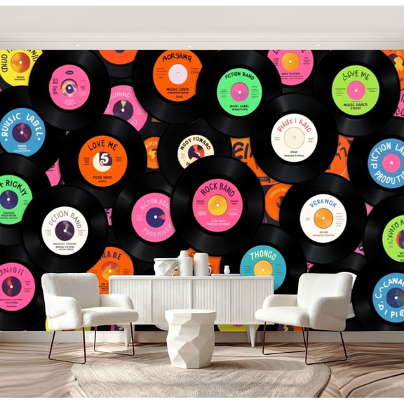 Wall Mural Peel and Stick Retro music Self-Adhesive Wallpaper Removable Wall Decal Wall Sticker Home Decor for Living Room Bedroom 69"x96"