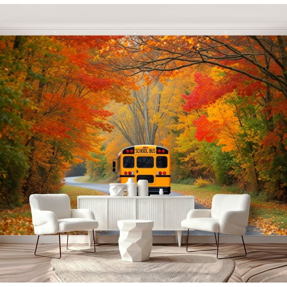Wall Mural Peel and Stick School Bus Self-Adhesive Wallpaper Removable Wall Decal Wall Sticker Home Decor for Living Room Bedroom 69"x96"