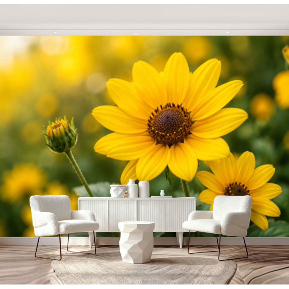 Wall Mural Peel and Stick Yellow Flowers Self-Adhesive Wallpaper Removable Wall Decal Wall Sticker Home Decor for Living Room Bedroom 69"x96"