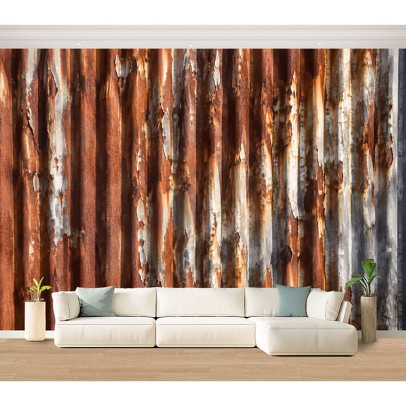 Wall Mural Rusting metal siding Old sheet Large Peel and Stick Wallpaper Rusty Photos Metal Photos Corrugated Removable Self-Adhesive Vinyl Wall Decor for Living Room Bedroom Kids Room 100"x144"