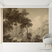 Wall Mural Vintage Forest Scene Sepia-Toned Scenic with Trees Removable Self-Adhesive Wallpaper Wall Decoration for Bedroom Living Room - 108"x168"