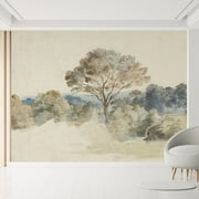 Wall Mural Watercolor Landscape Serene Tree and Forest Scene in Soft Pastel Tones Removable Self-Adhesive Wallpaper Wall Decoration for Bedroom Living Room - 108"x168"