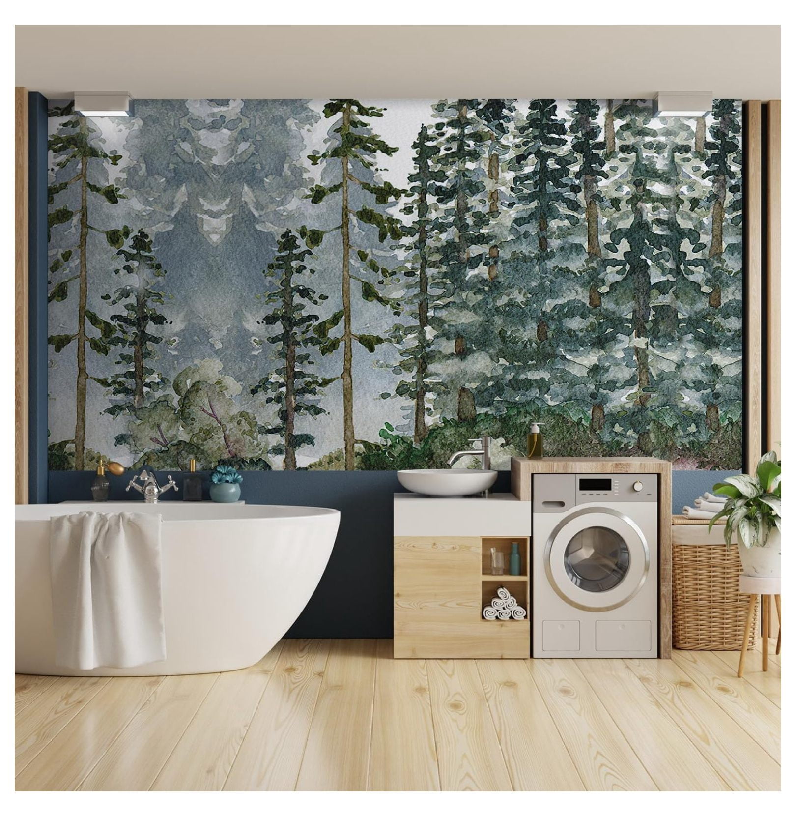 Wall Mural Watercolor Pine Tree Forest Removable Wallpaper Wall Sticker ...