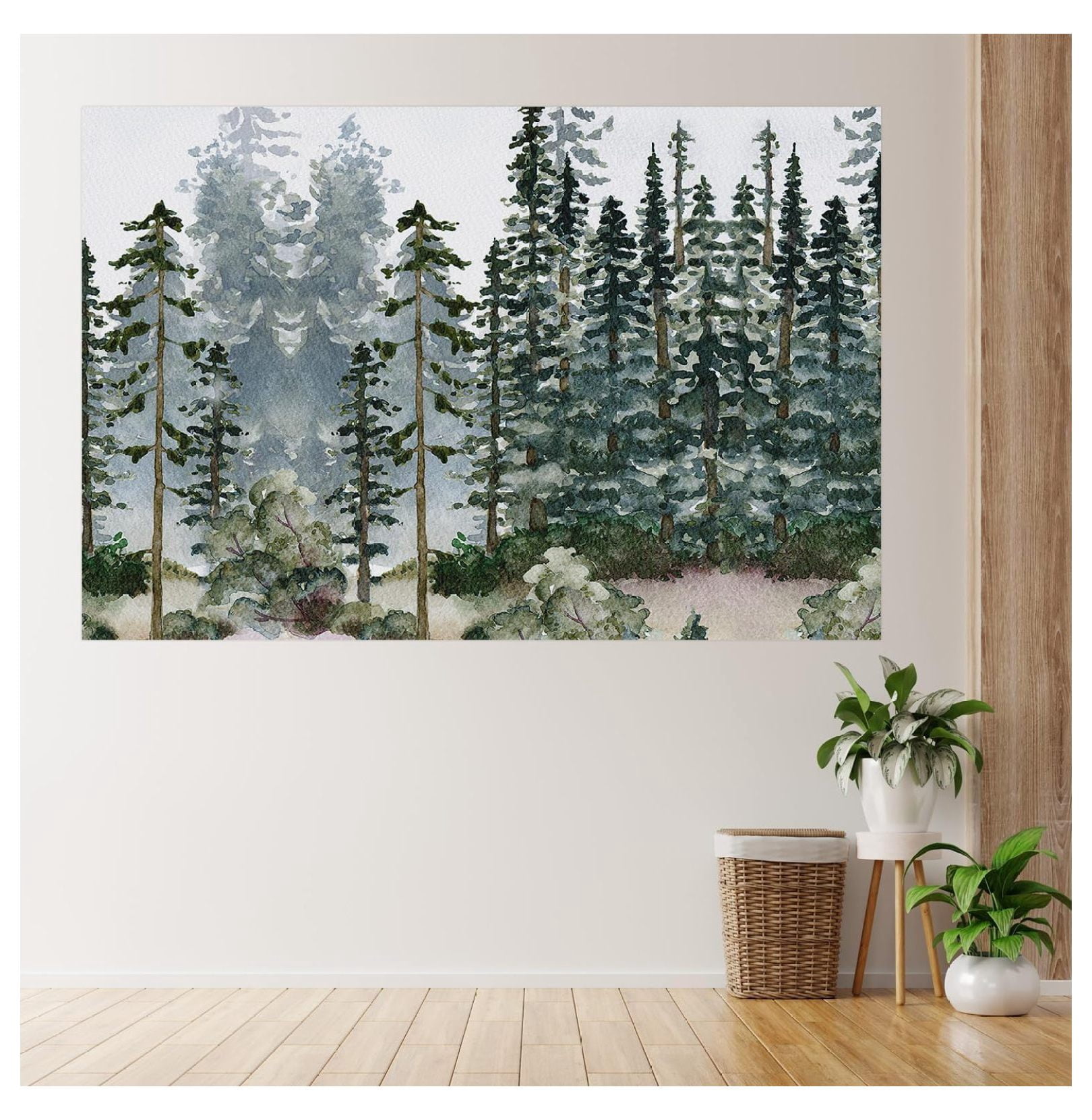 Wall Mural Watercolor Pine Tree Forest Removable Wallpaper Wall Sticker ...