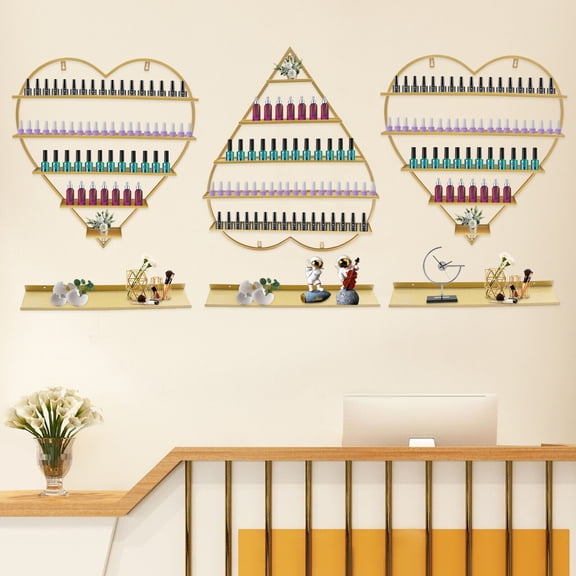 Wall Nail Polish Storage Racks 5 Tiers Heart-Shaped Display Rack Polish Organizer Gold