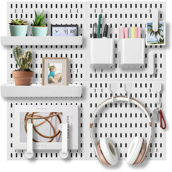 Wall Organizer Peg Board - Elevate And Declutter Your Gaming And Office - Create A Perfectly Structured Space(White)