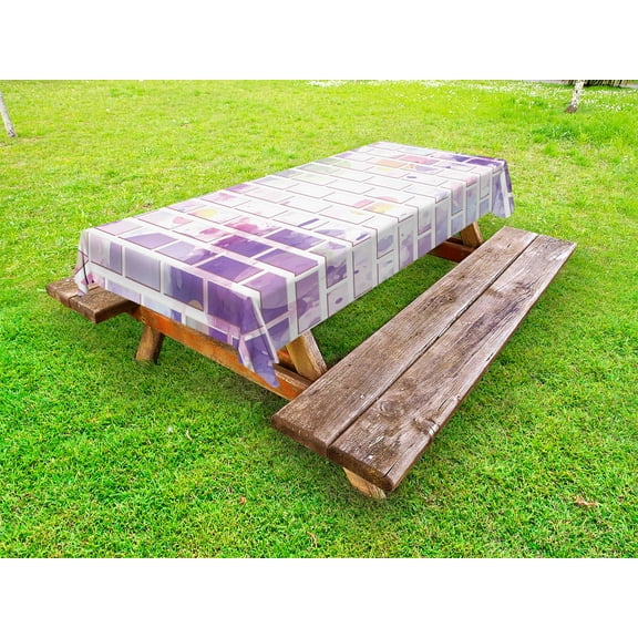 Wall Outdoor Tablecloth, Vector Illustration of Graffiti Brick Wall Pattern Design Street Artwork, Decorative Washable Fabric Picnic Table Cloth, 58 X 84 Inches,Violet and Lavander, by Ambesonne