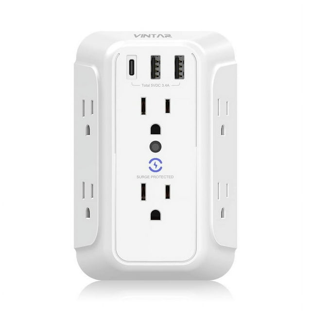 VINTAR Wall Outlet Extender & Surge Protector with 3 USB Ports