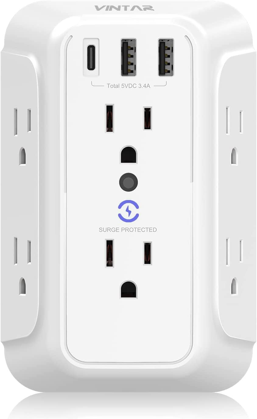 Wall Outlet Extender with 3 USB Wall Charger, VINTAR Surge Protector