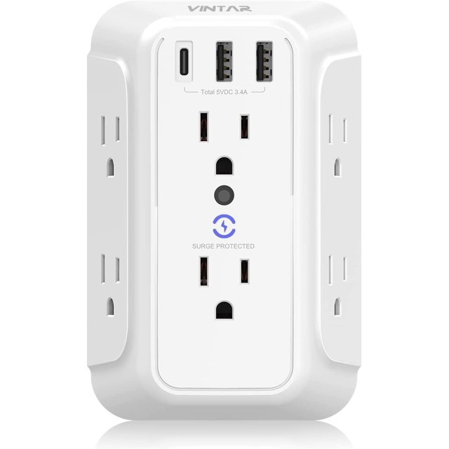 Wall Outlet Extender with 3 USB Wall Charger, VINTAR Surge Protector