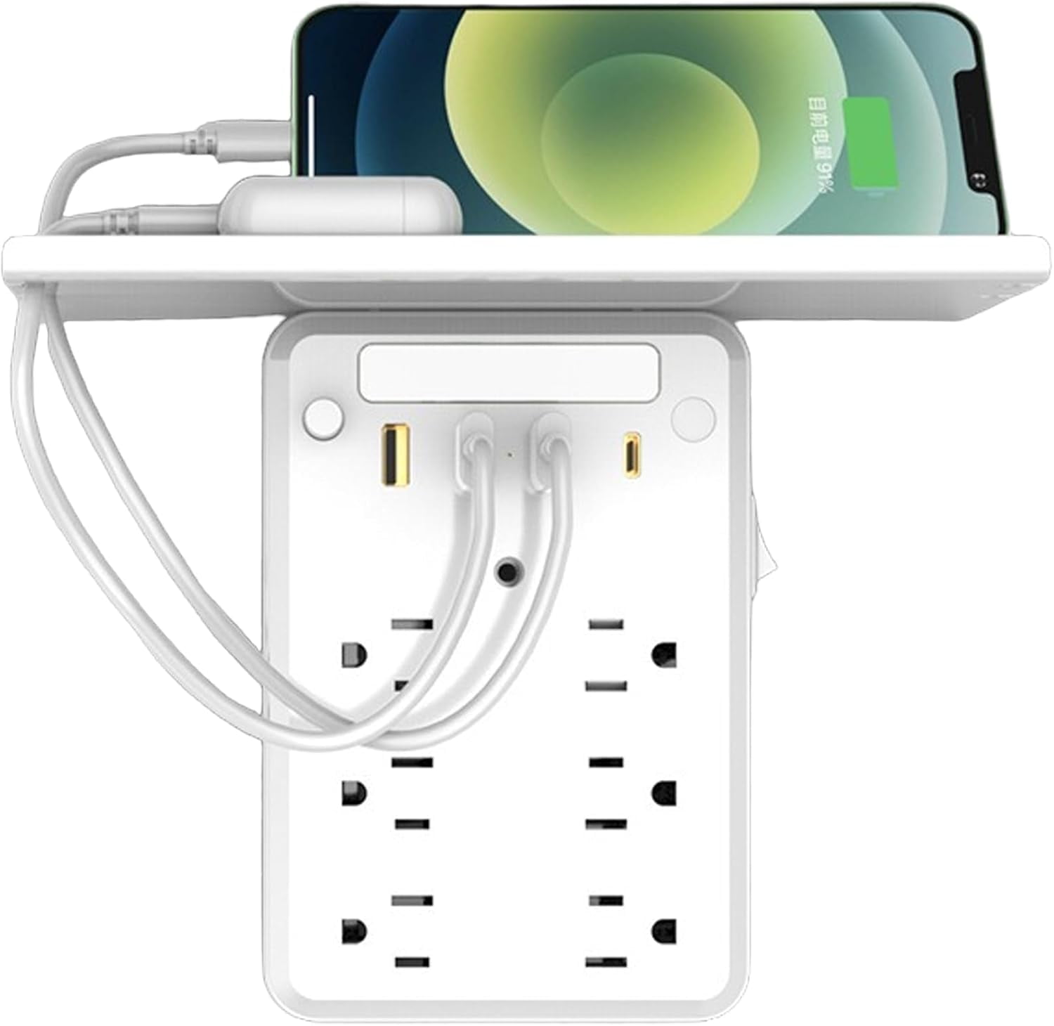 Wall Outlet Extender with Shelf Night, 9 in 1 Outlet Extender with Shelf, Multi-Plug Outlet Splitter with Surge Protection, Include 6 Outlets, 3 USB Ports for Home