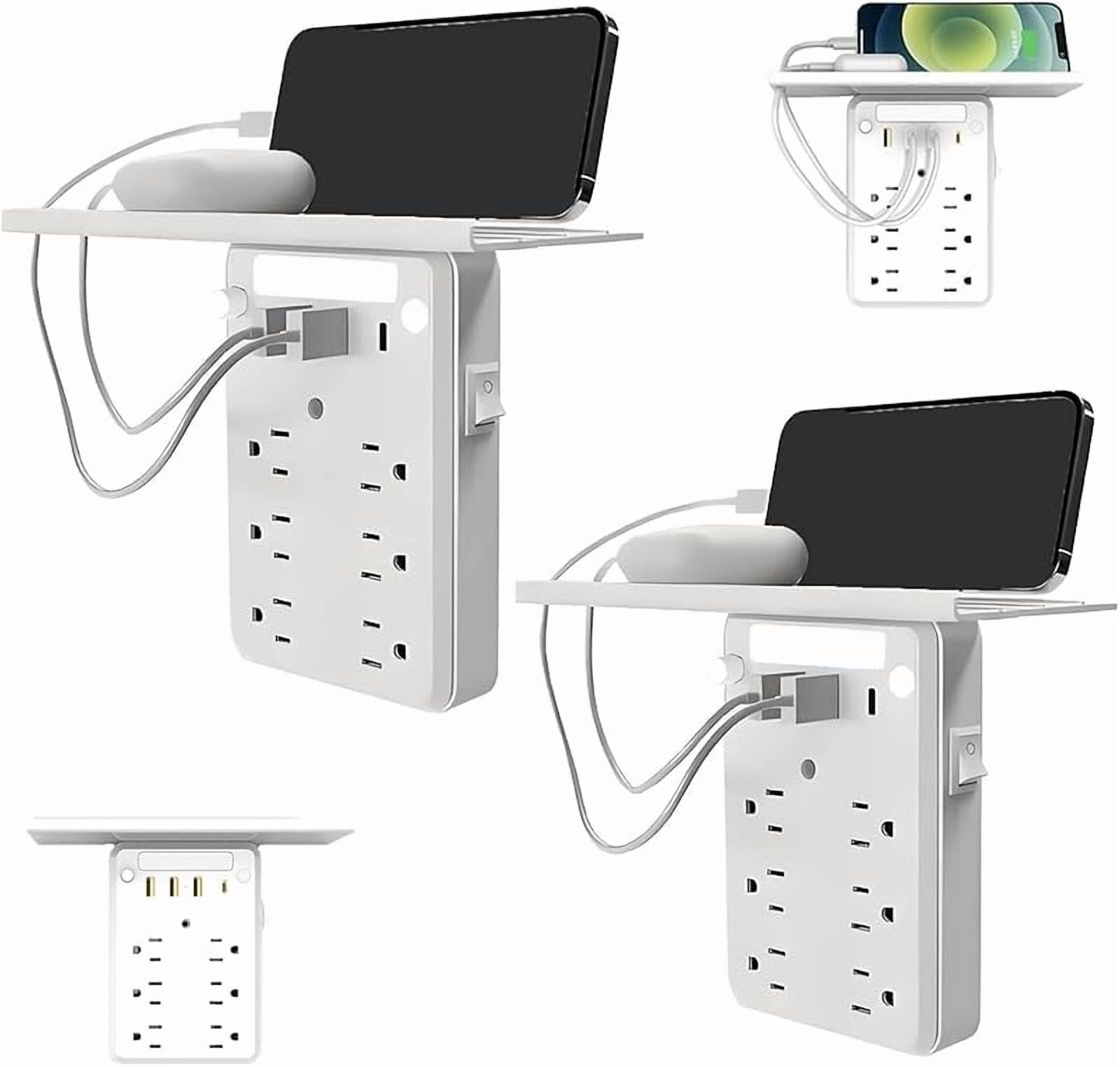 Wall Outlet Extender with Shelf Night, Flat Wall Outlet Extender, Multi Plug Outlet Surge Protector Power Strip with 6 AC Outlets, 3 USB Ports and 1 USB C (2PCS)