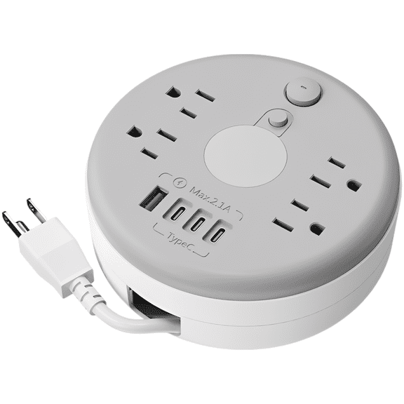Wall Outlet Extender with Night Light and USB C, 4 AC Plugs, 3 Type-C, 1 USB-A, 9.2 Ft Cord, Rotatable, Mountable for Home, Office, Travel