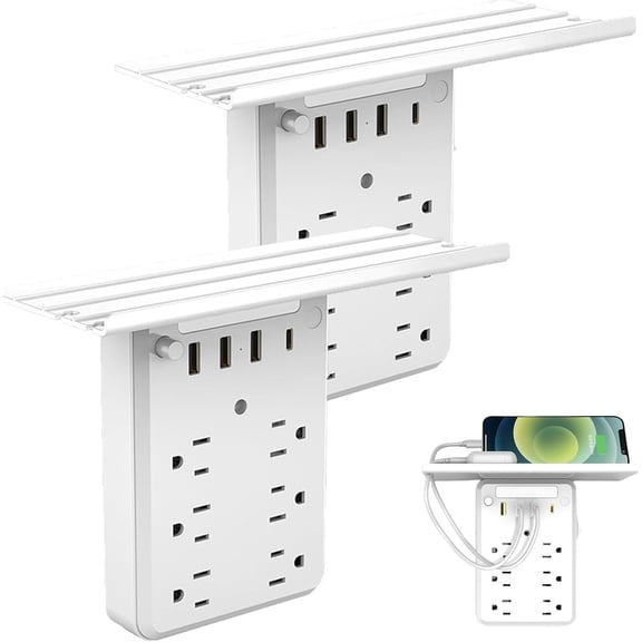 Wall Outlet Extender with Shelf Night Light, 2025 New Multi-Plug Outlet Splitter with Detachable Mobile Storage Rack with USB Ports