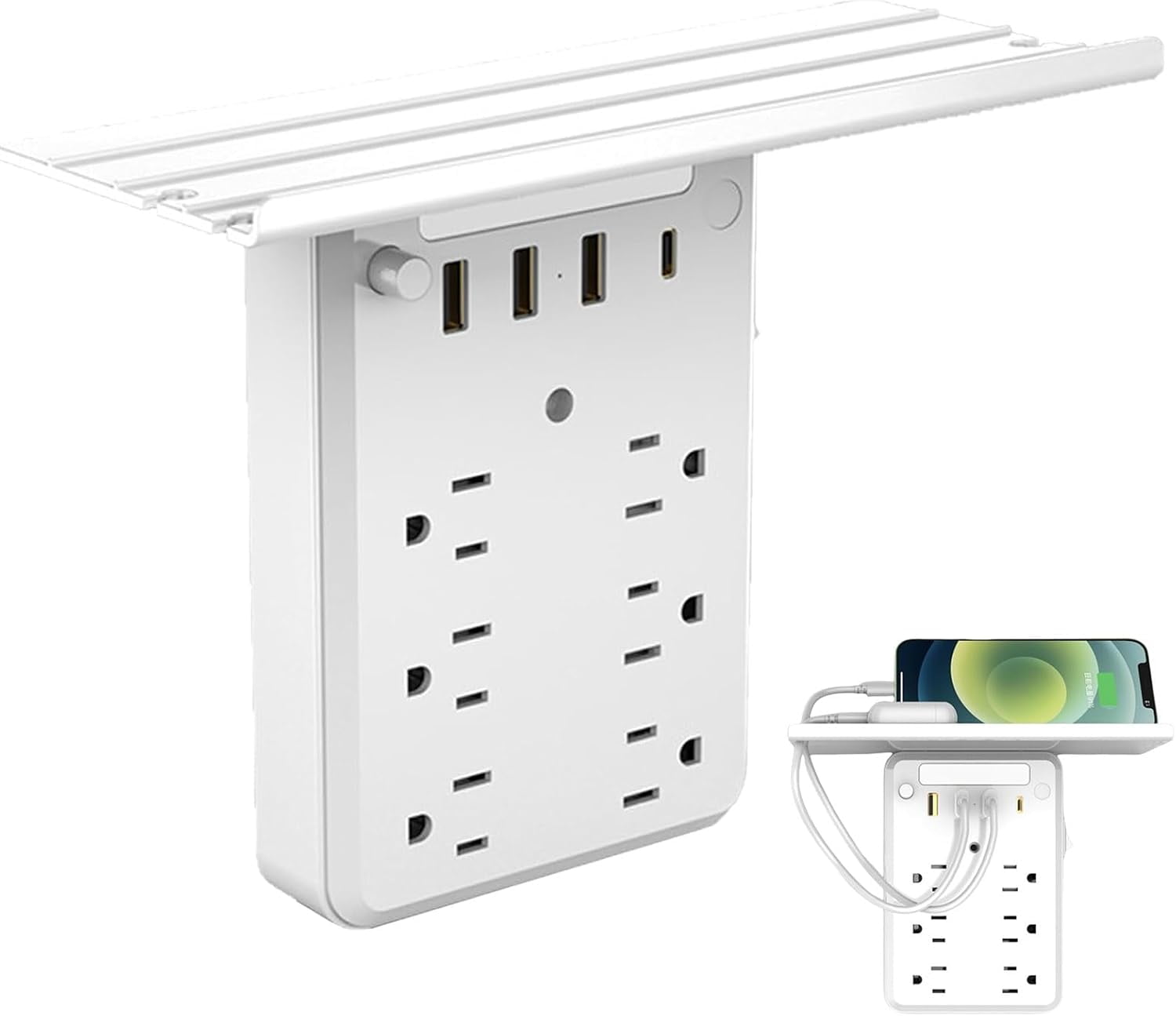 Wall Outlet Extender with Shelf Night Light, 2025 New Multi-Plug Outlet Splitter with Detachable Mobile Storage Rack with USB Ports