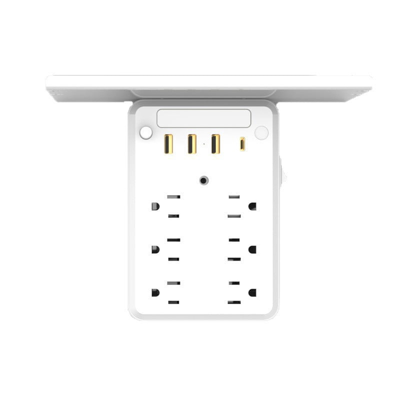 Wall Outlet Extender with Shelf & Night Light - 2026 New 11-in-1 Surge Protector: 6 Outlets, 3 USB-A + USB-C, Flat Plug for Home, Dorm-dh
