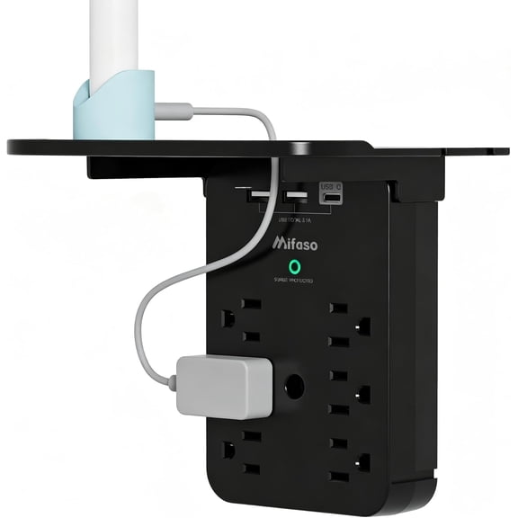 Wall Outlet Extender with Shelf, Surge Protector 6 AC Multi Plug Outlet, 3 USB Charger Station Splitter Expander for Home Bathroom, Black